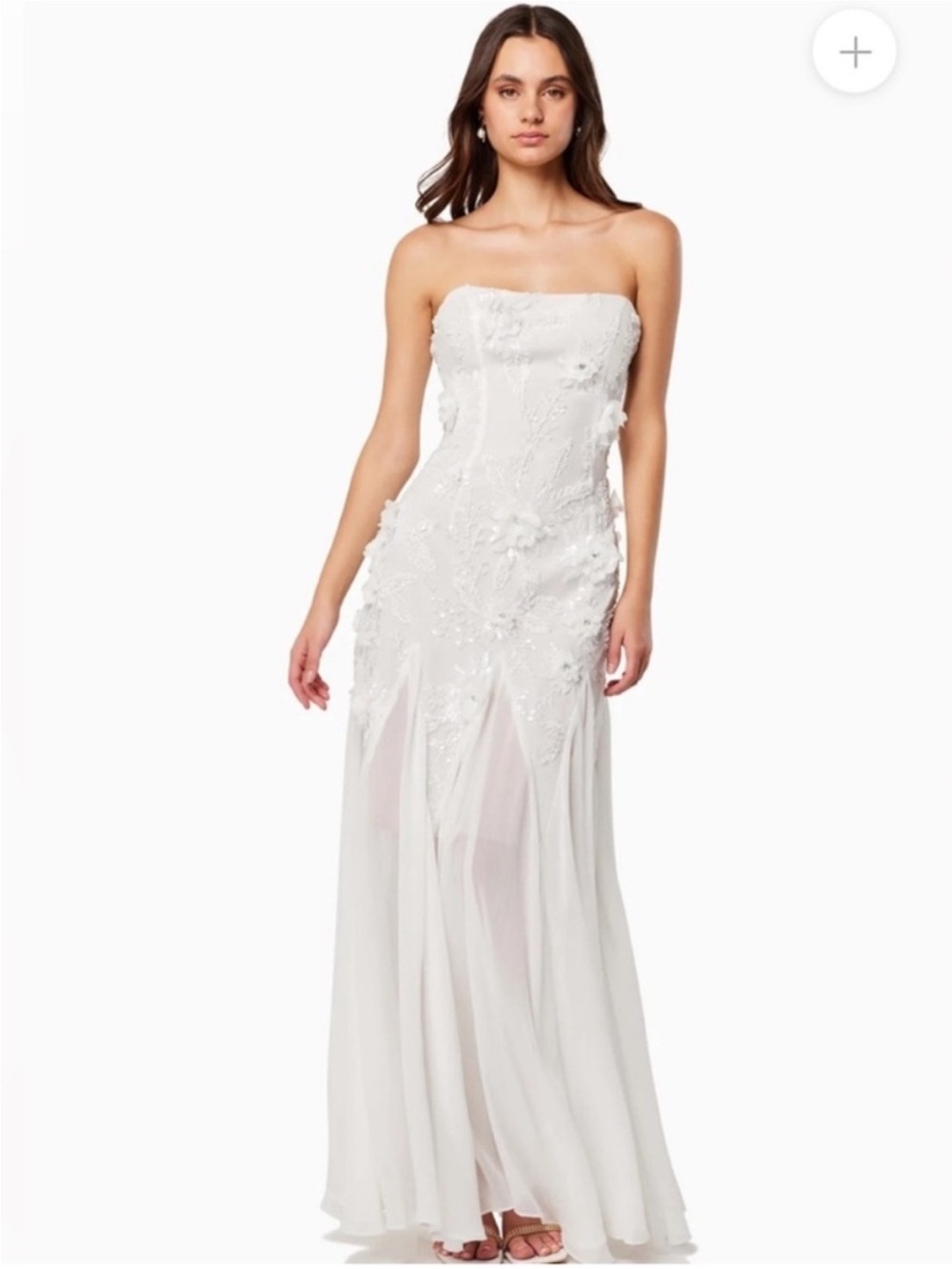 NWT Elliatt Evadne Strapless Maxi Gown White in 3D Beaded Mesh size XS
